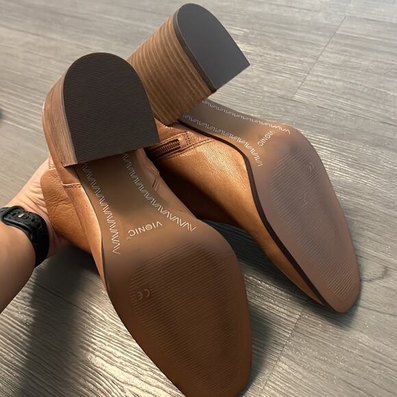 Vionic Lyssa Booties Brown Leather Stacked Heel USA 9.5 - Picture 8 of 9